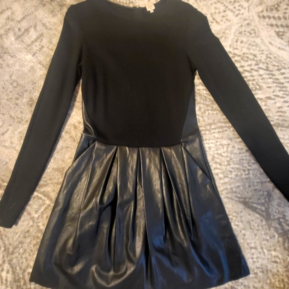Aritzia Wilfred Black pleated leather dress